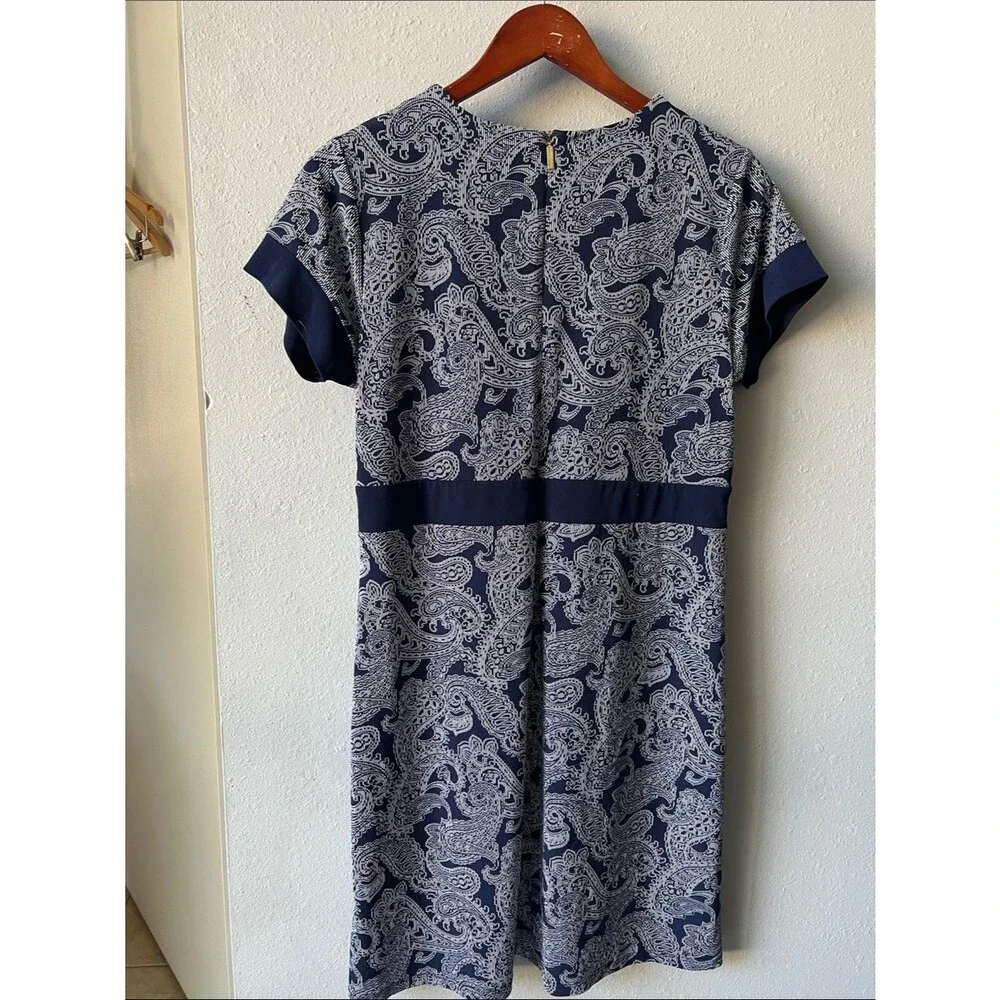 Michael Kors Navy and White Paisley Short Sleeve Dress